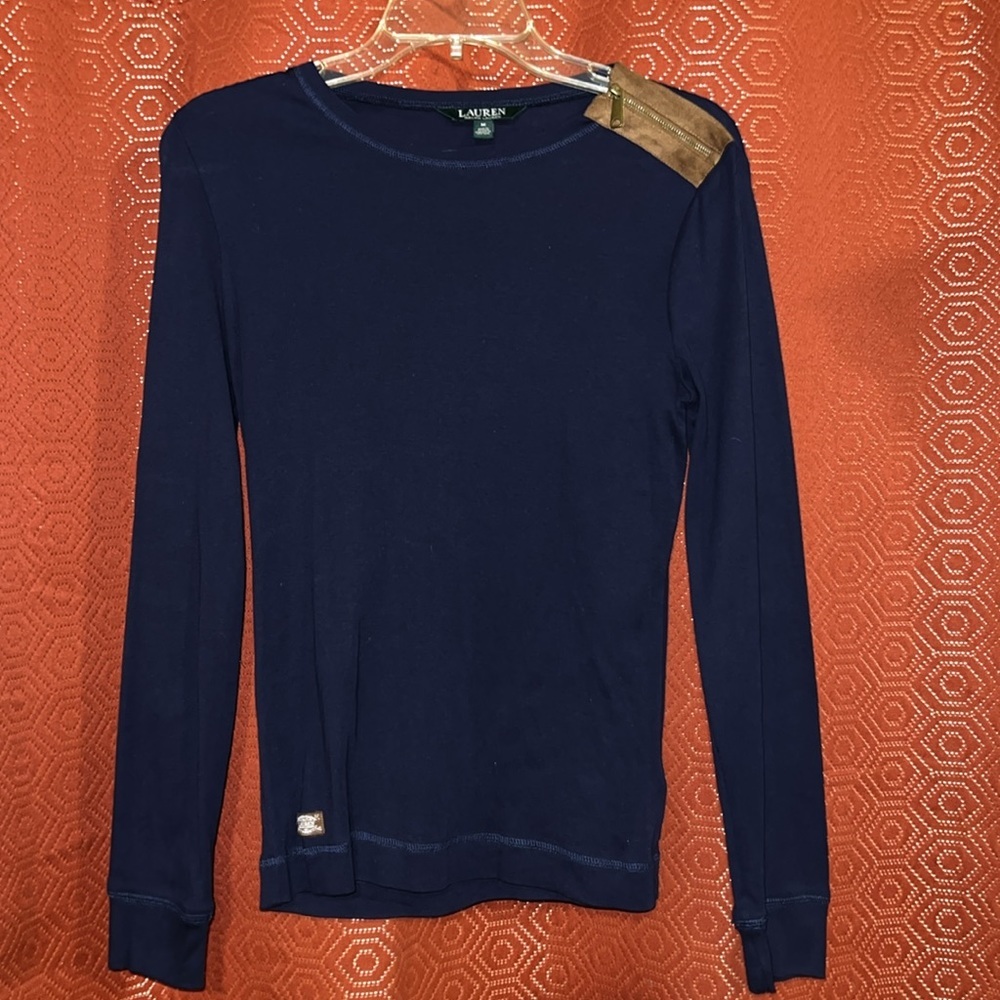 Lauren Ralph Lauren Navy Blue Blouse Leather M